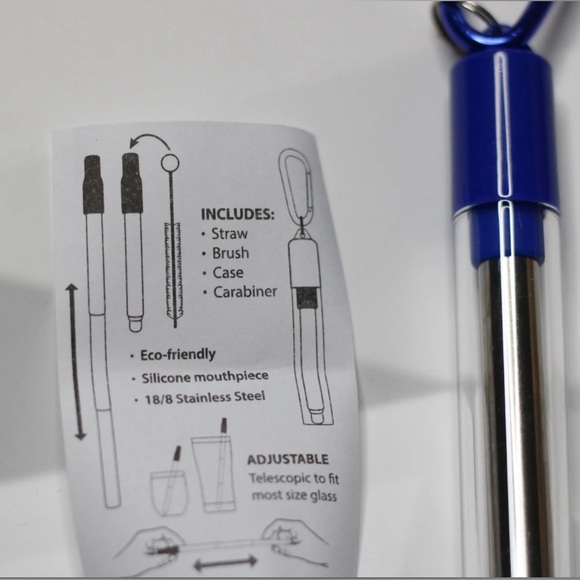 New Stainless Steel Collapsible Reusable Straws - Set of 2 - Picture 6 of 7